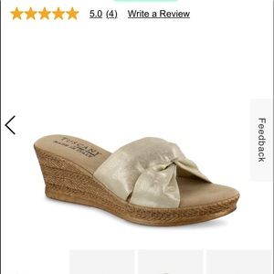 Dinah Wedge Sandal by Easy Street, Gold Metallic Size 8 1/2 WW